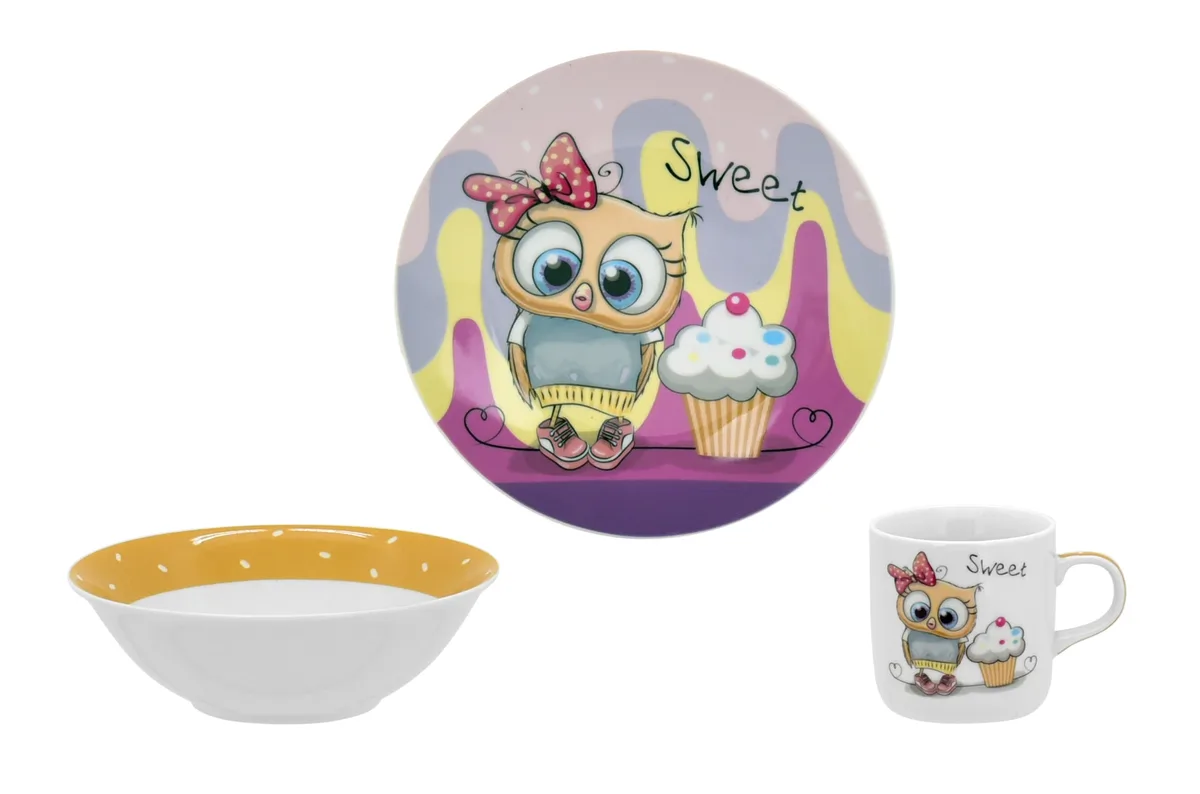 Детский набор Sweet Owl, фарфор, 3 предмета, 230 мл, 18 см, 15 см.