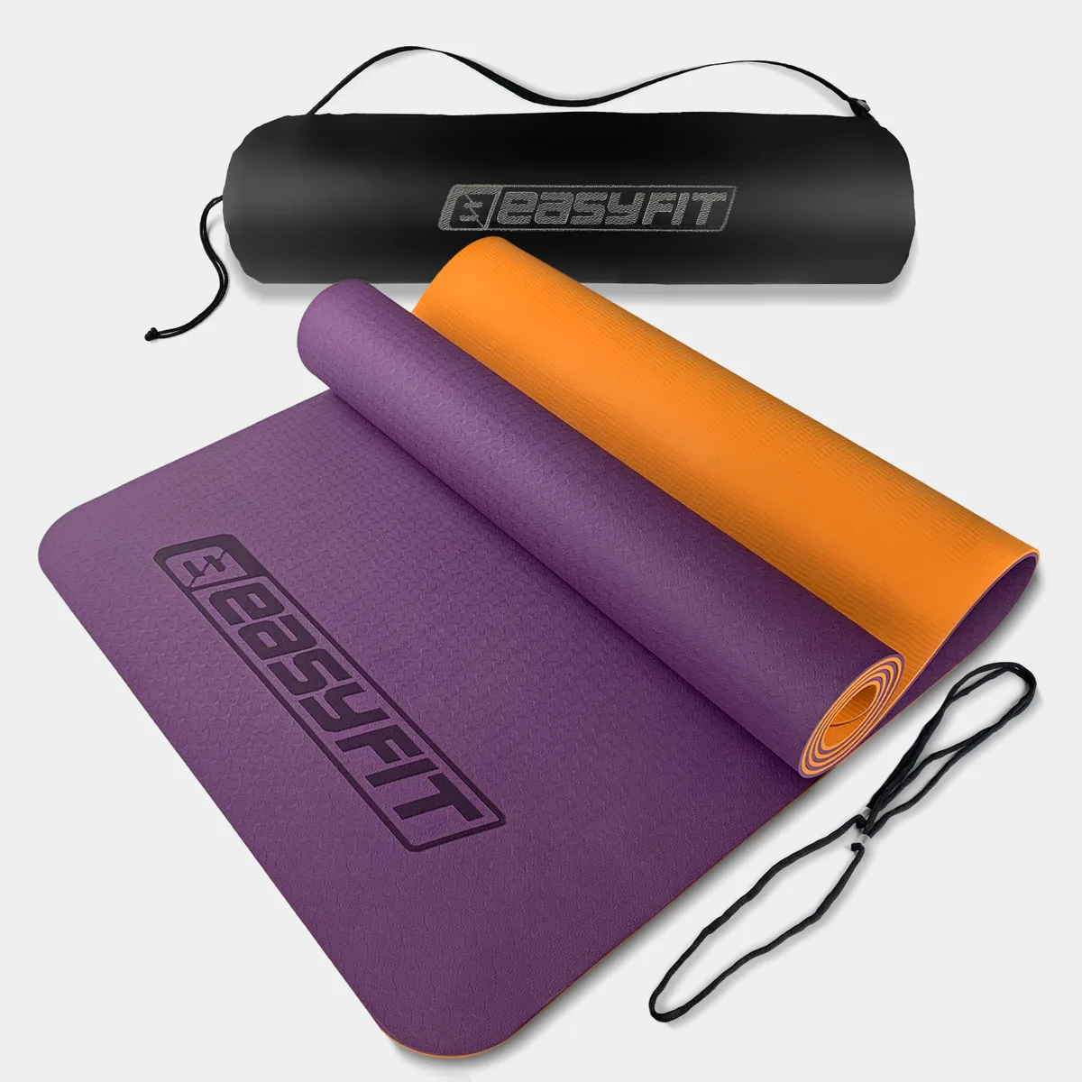 Килимок для йоги EasyFit TPE 183х61 см фіолетовий з оранжевим.