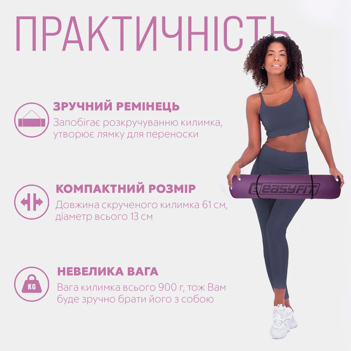 Килимок для йоги EasyFit TPE 183х61 см фіолетовий з оранжевим.