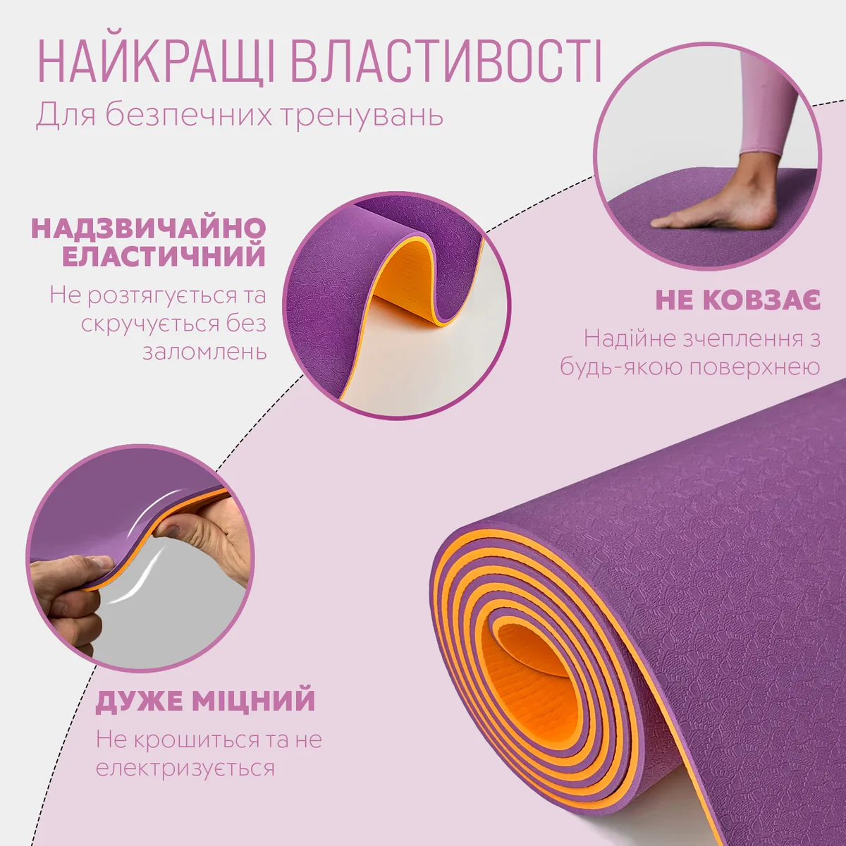 Килимок для йоги EasyFit TPE 183х61 см фіолетовий з оранжевим.