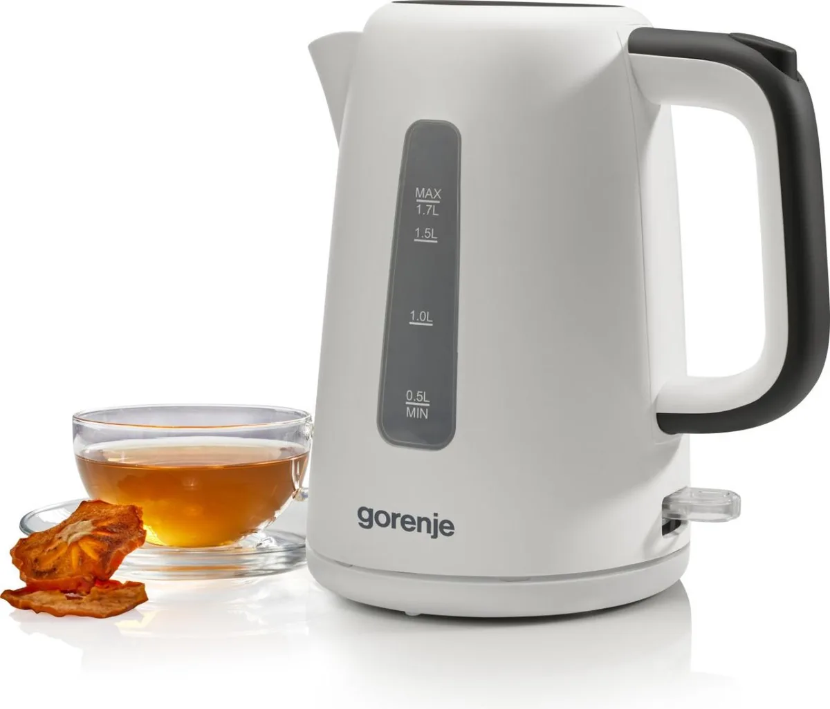 Електричний чайник Gorenje 1.7 л, контроль Strix, пластиковий корпус, білий.