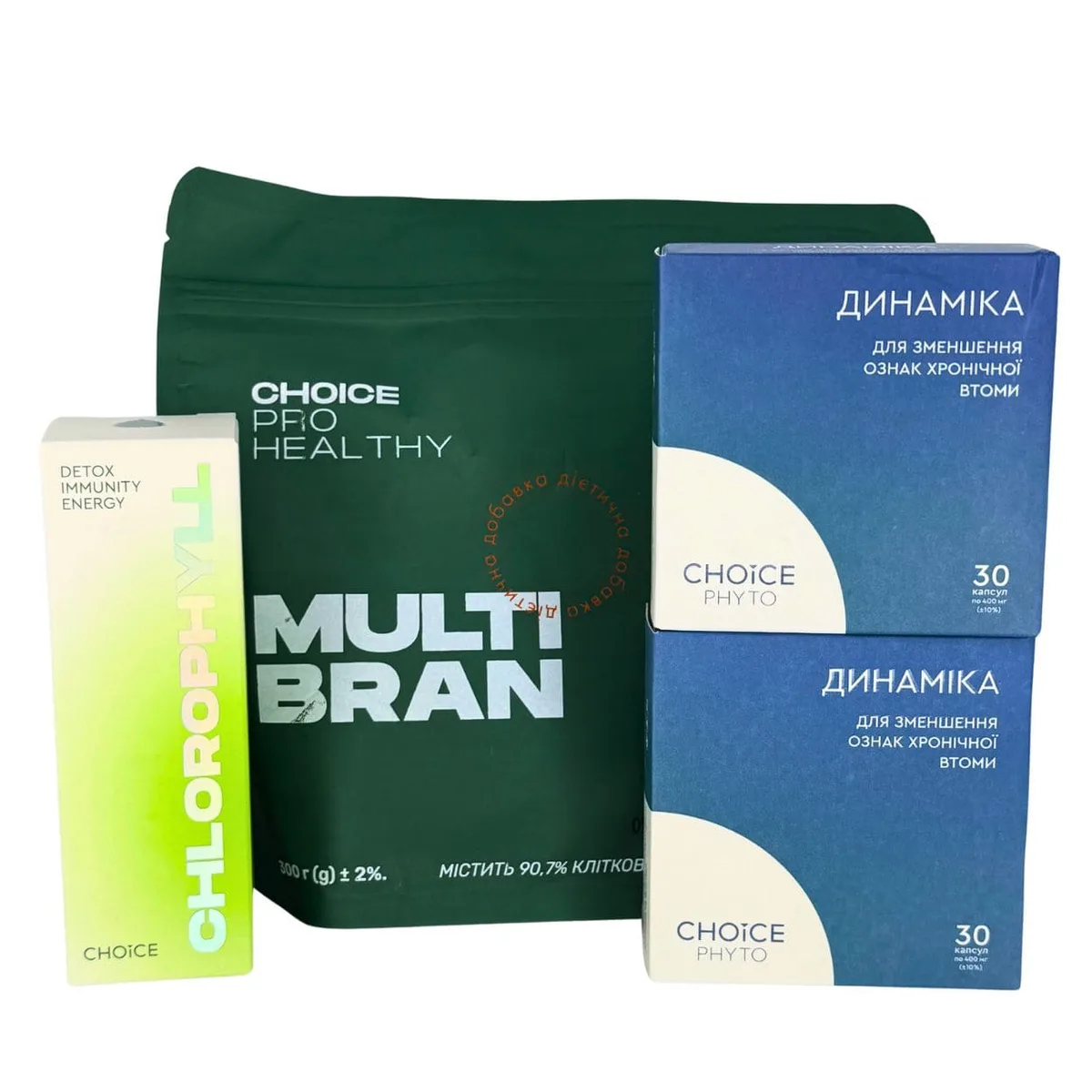 Choice Програма відновлення енергії та детоксу - Хлорофіл, Multi Bran, Динаміка 2 уп Чойс