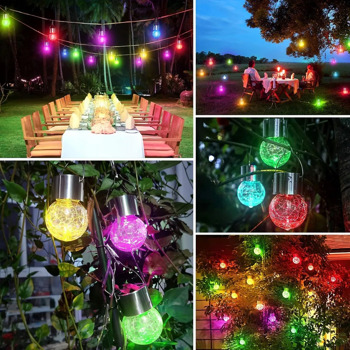 Подвесная солнечная лампа SuperLED Стеклянный шар RGB 60х60х80 мм 6шт