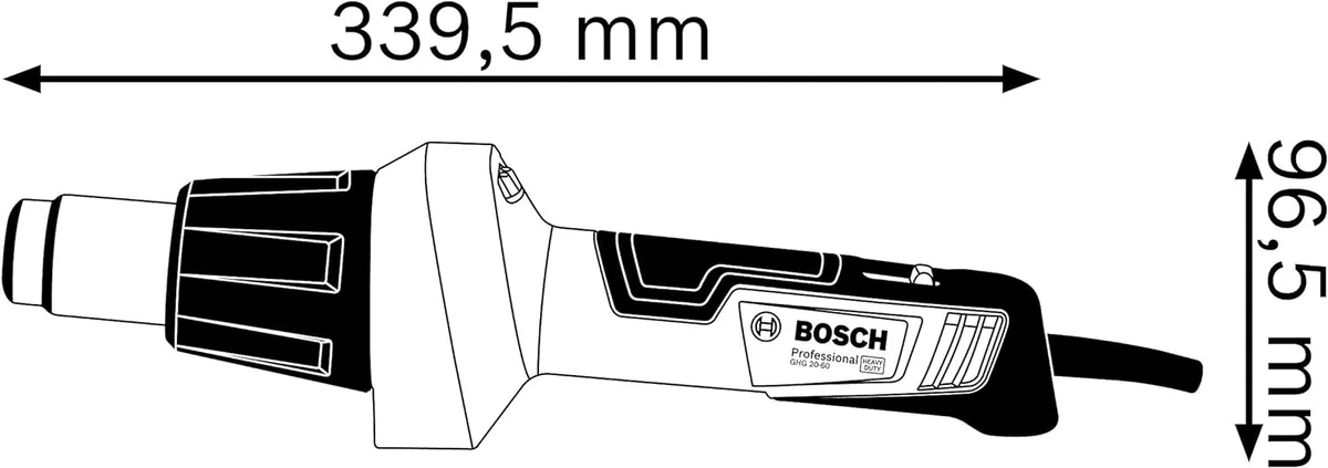 Фен для строительства Bosch Professional GHG 20-60, 2000 Вт, температурный диапазон 50-630°C, поток воздуха 150-500 л/мин, вес 0,89 кг