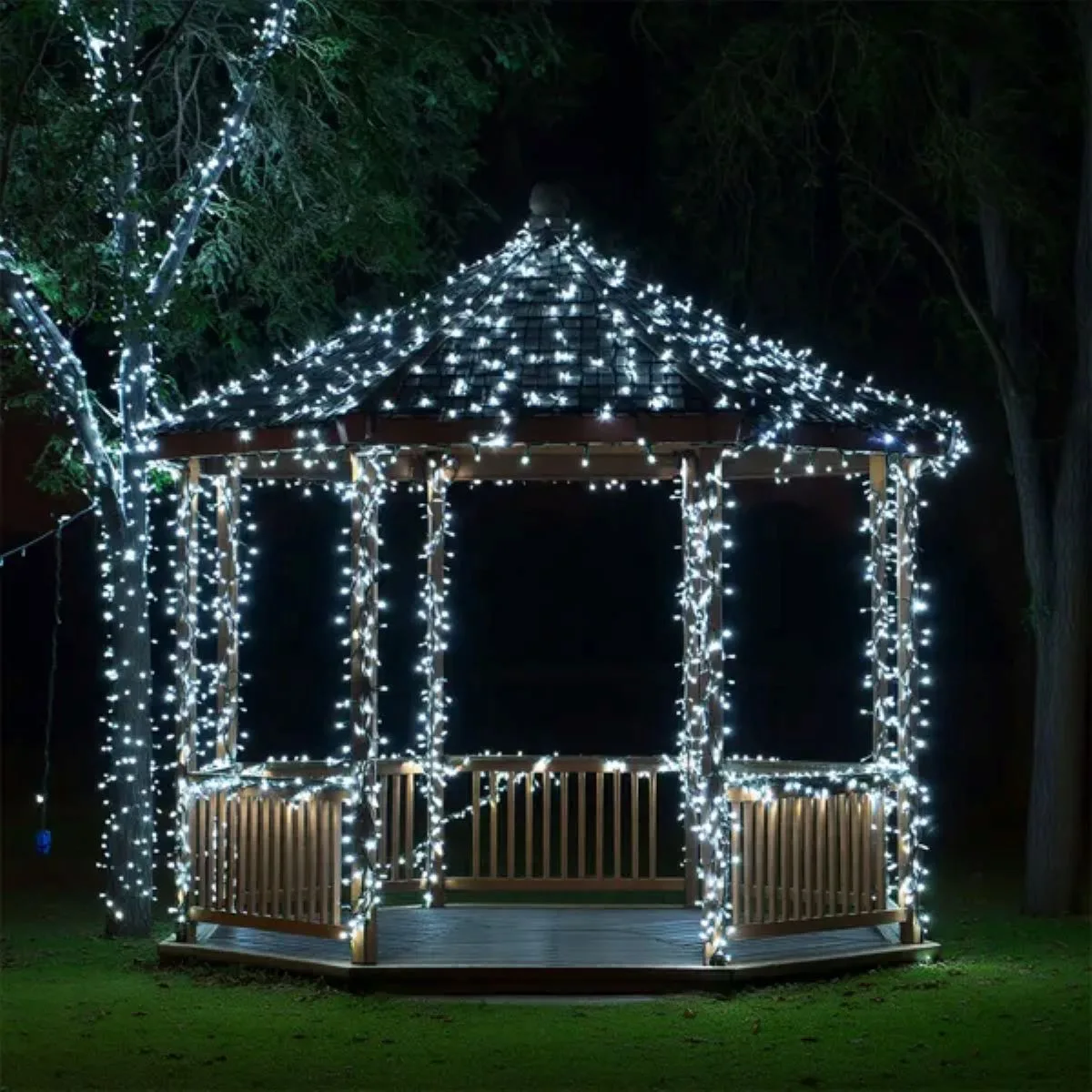 Новорічна гірлянда світлодіодна 100 м чорний провід біле світло 1000 LED сонячна батарея