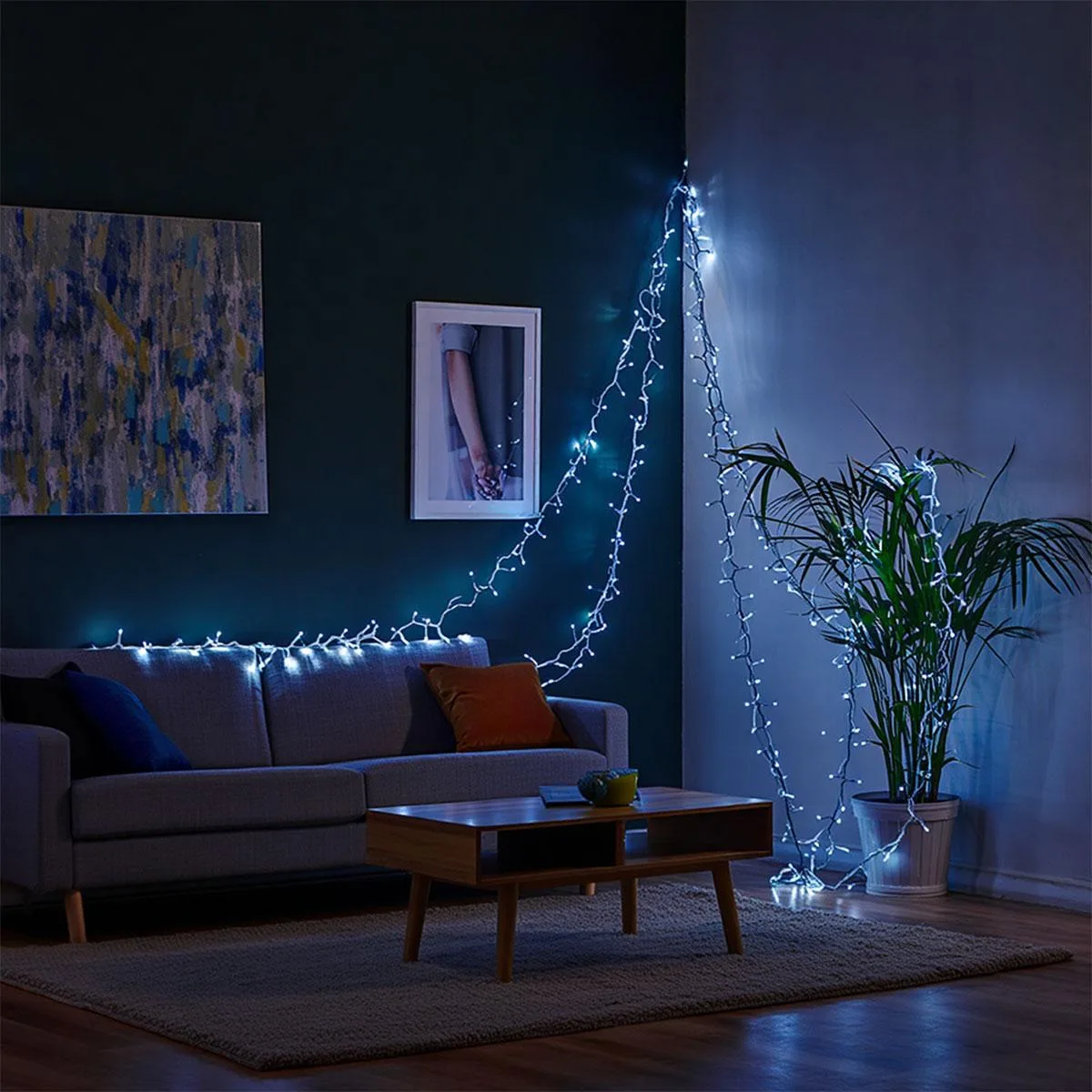 Новорічна гірлянда світлодіодна 100 м чорний провід біле світло 1000 LED сонячна батарея