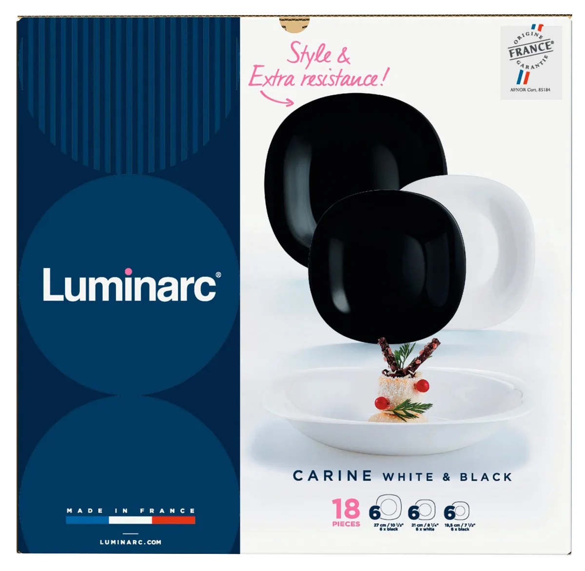 Столовый сервис Luminarc, закаленное стекло, 18 предметов, черно-белый.