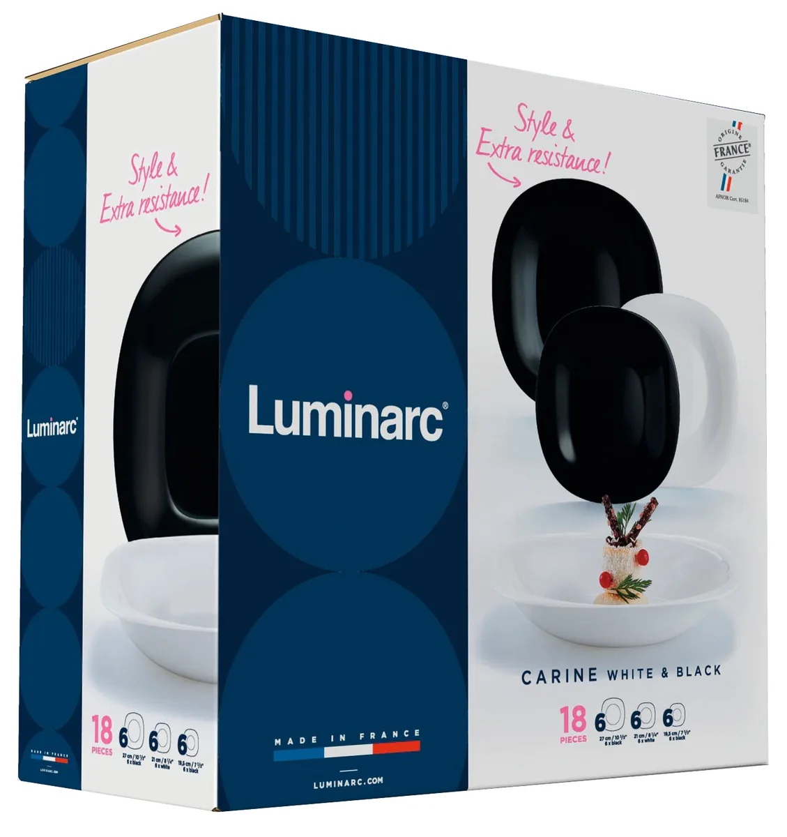Столовый сервис Luminarc, закаленное стекло, 18 предметов, черно-белый.