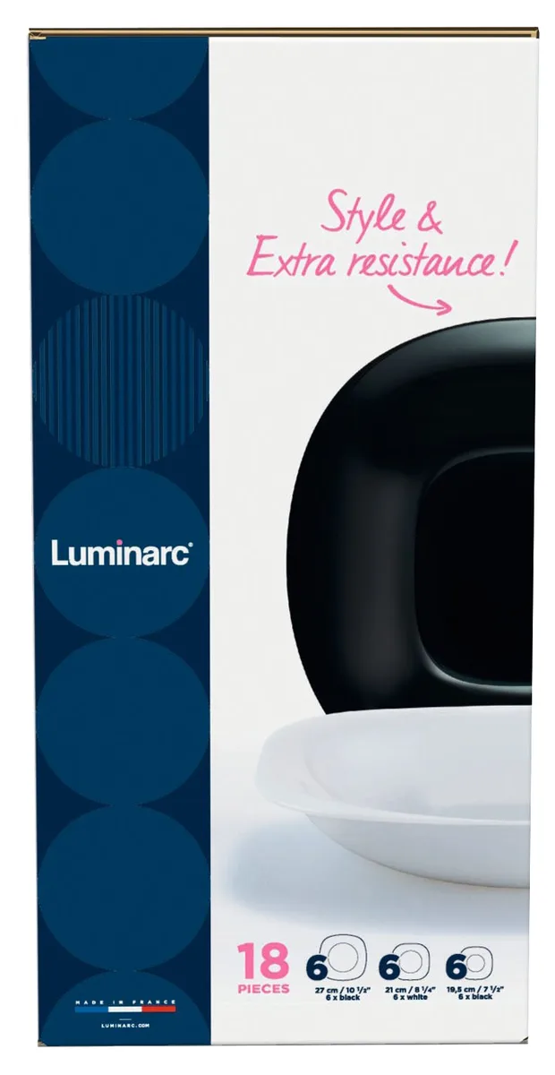 Столовый сервис Luminarc, закаленное стекло, 18 предметов, черно-белый.