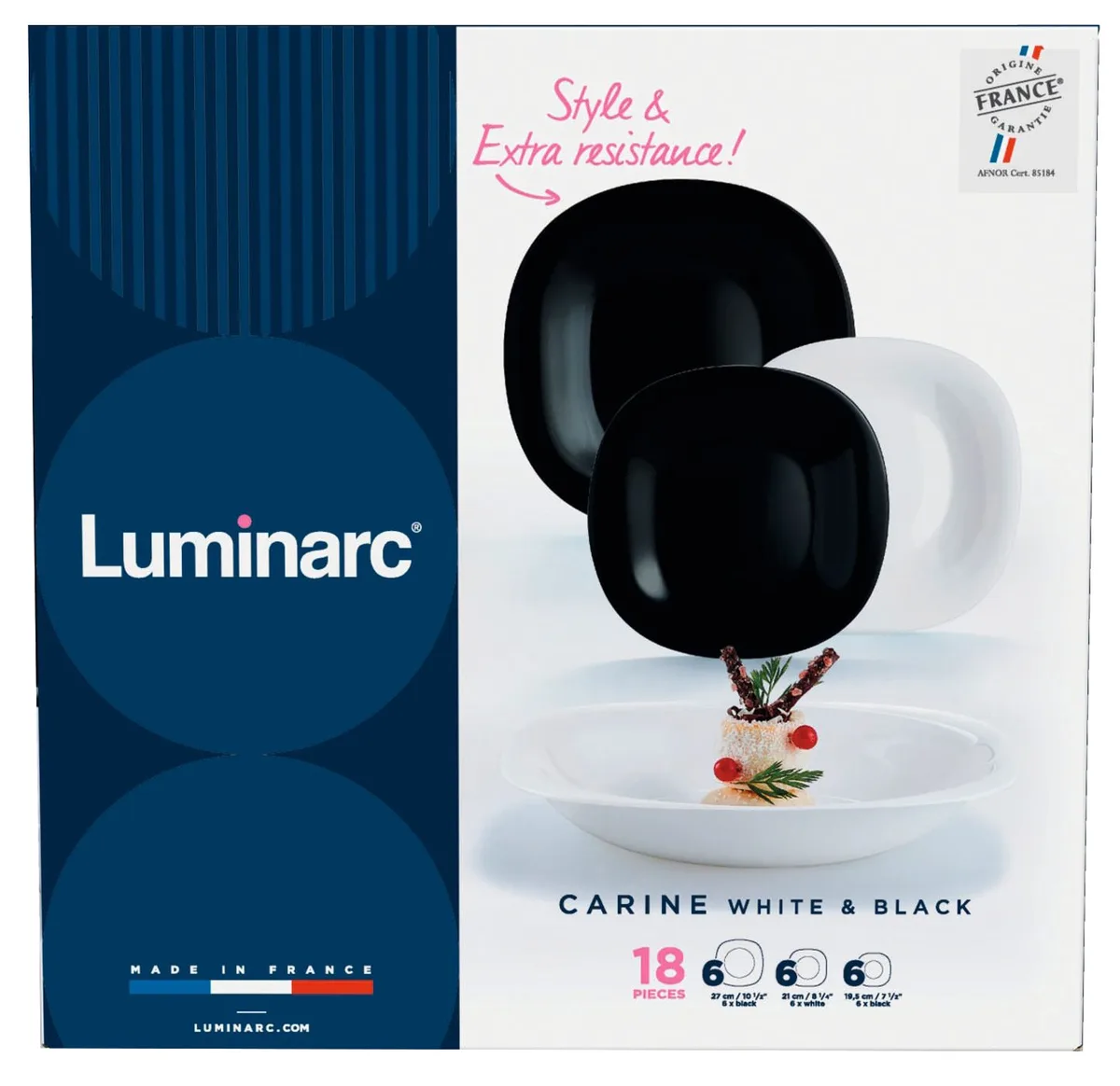 Столовый сервис Luminarc, закаленное стекло, 18 предметов, черно-белый.