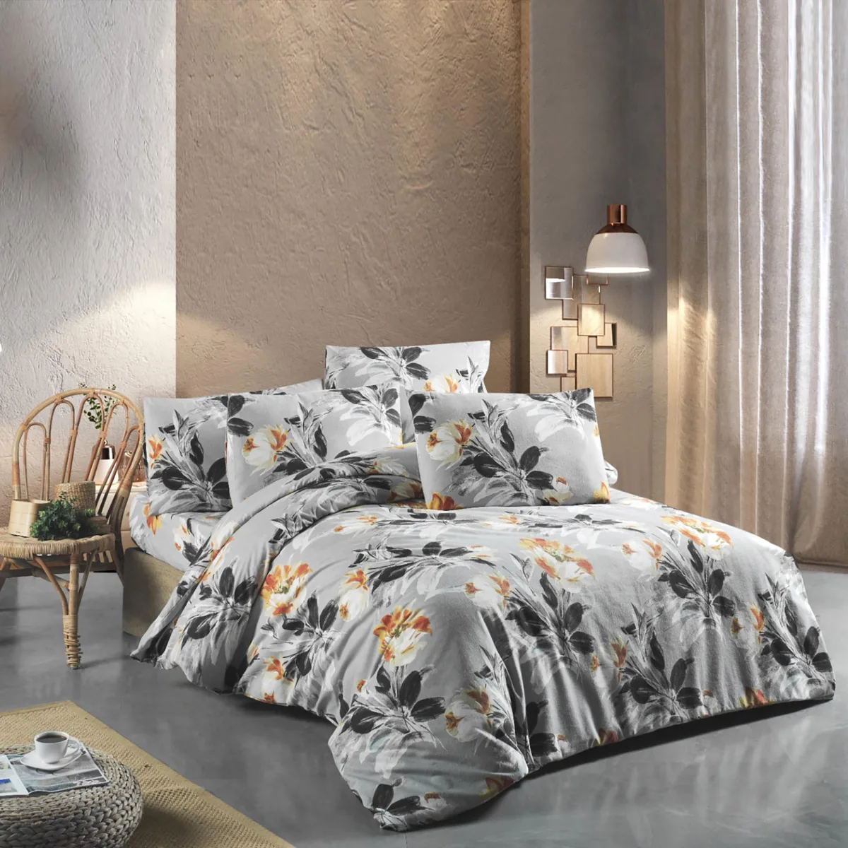 Євро комплект постільної білизни Home Line фланель 220х235 см сірий