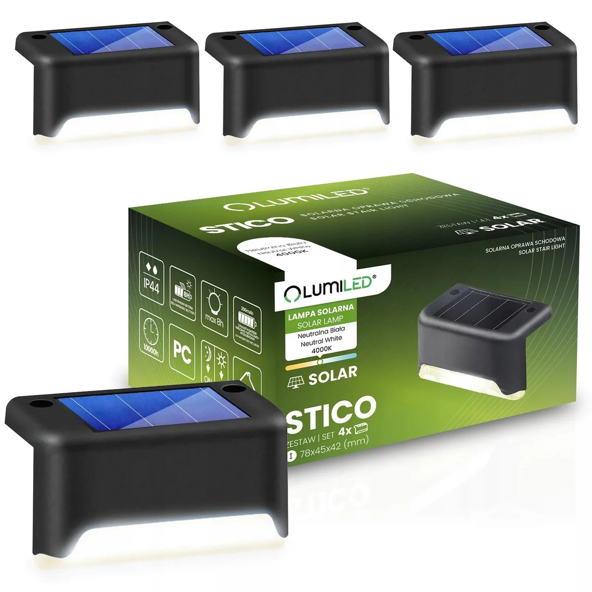 Сонячні LED світильники LumiLED 4 шт пластик чорний 7,8х4,5х4,2 см