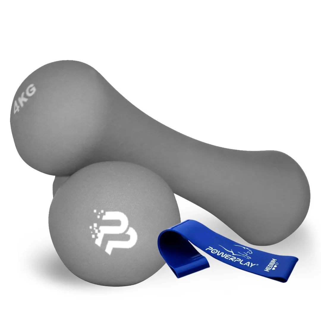 Гантелі Active Point неопренові 2*4 кг сірі пара 2 шт + резинка для фітнесу 7,5 кг