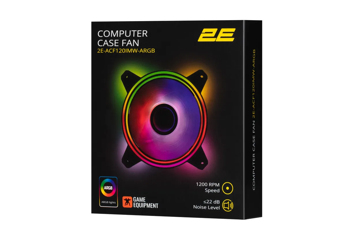 Корпусний вентилятор 2E GAMING Air Cool Infinity M ACF120IMW-ARGB, 120мм, 1200rpm, 3pin, 3pin +5VARGB, 22dBa, чорний