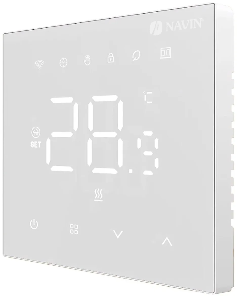 Терморегулятор Navin WT410W-16A 5...35 °C для теплої підлоги електронний Wi-Fi Tuya, Smart Life вбудований дротовий датчик 16A 230В білий