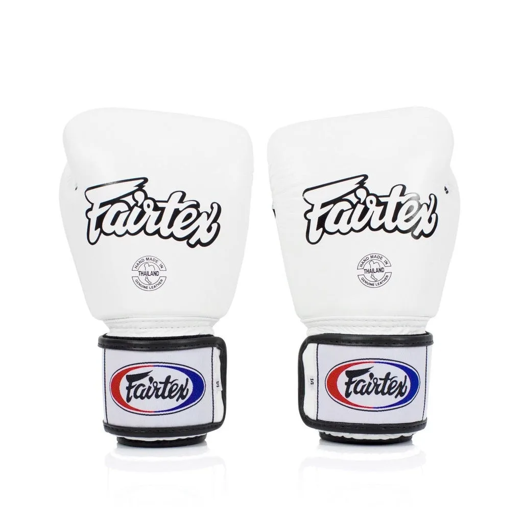 Боксерские перчатки Fairtex натуральная кожа 10 унций белые.
