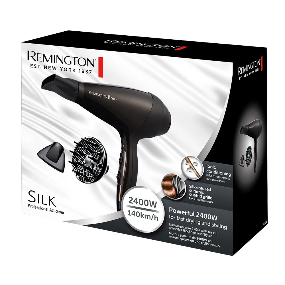 Фен Remington Silk, 2400 Вт, 3 скорости, диффузор, ионизация, холодный обдув, коричневый