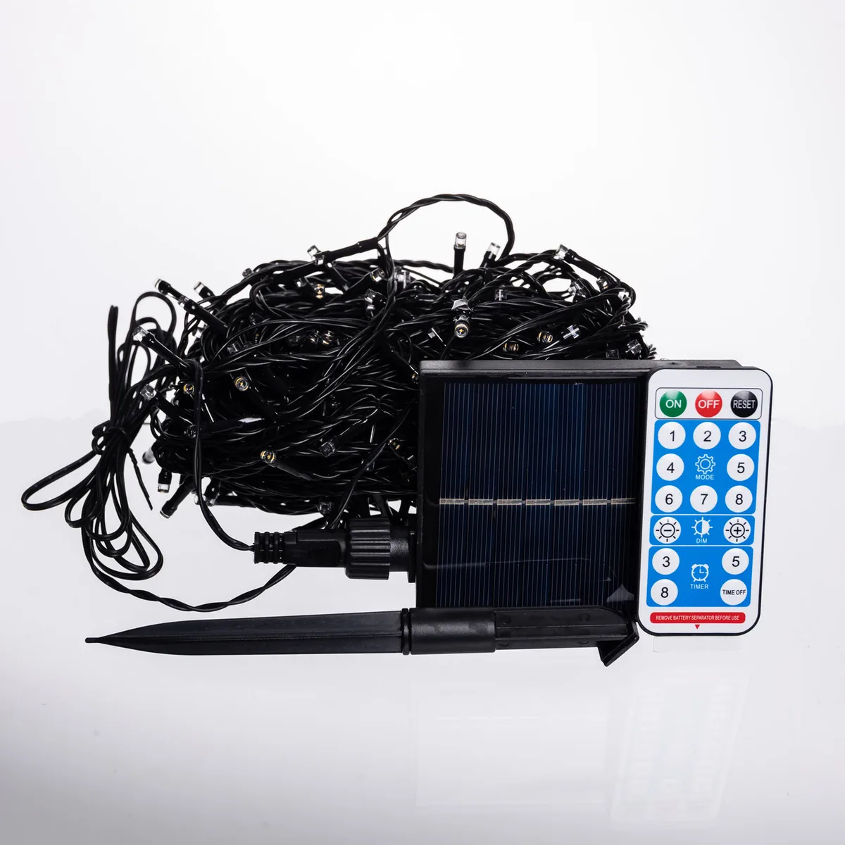 Новорічна гірлянда світлодіодна 30 м чорний провід жовтий 300 LED сонячна батарея