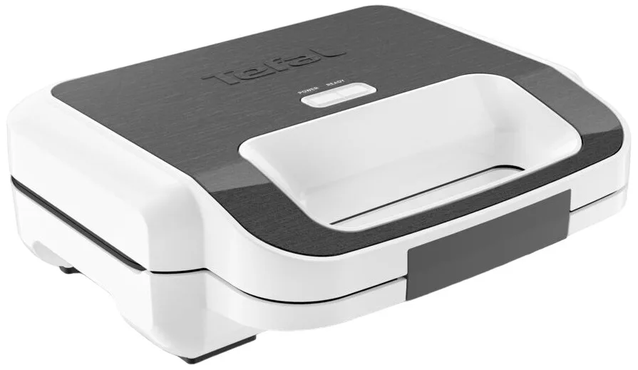 Мультимейкер Tefal Snack XL 850Вт, тефлонове покриття, 3 змінні пластини, пластиковий корпус, кольори білий та чорний.
