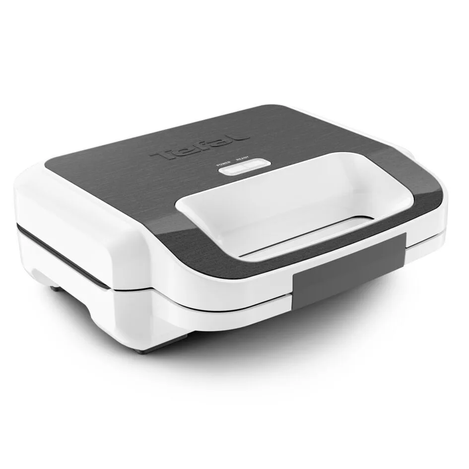 Мультимейкер Tefal Snack XL 850Вт, тефлонове покриття, 3 змінні пластини, пластиковий корпус, кольори білий та чорний.