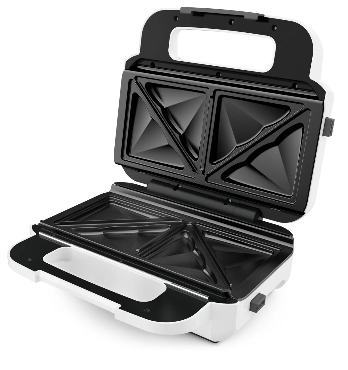Мультимейкер Tefal Snack XL 850Вт, тефлонове покриття, 3 змінні пластини, пластиковий корпус, кольори білий та чорний.