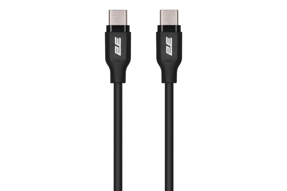 Кабель USB-C > USB-C заряджання/синхронізації 2E 1м, 60Вт Type-C, Glow, чорний