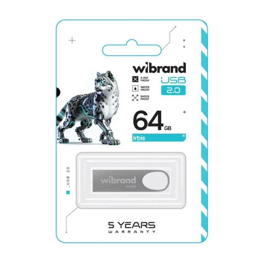 Флеш-пам'ять USB Wibrand метал 64Гб срібна