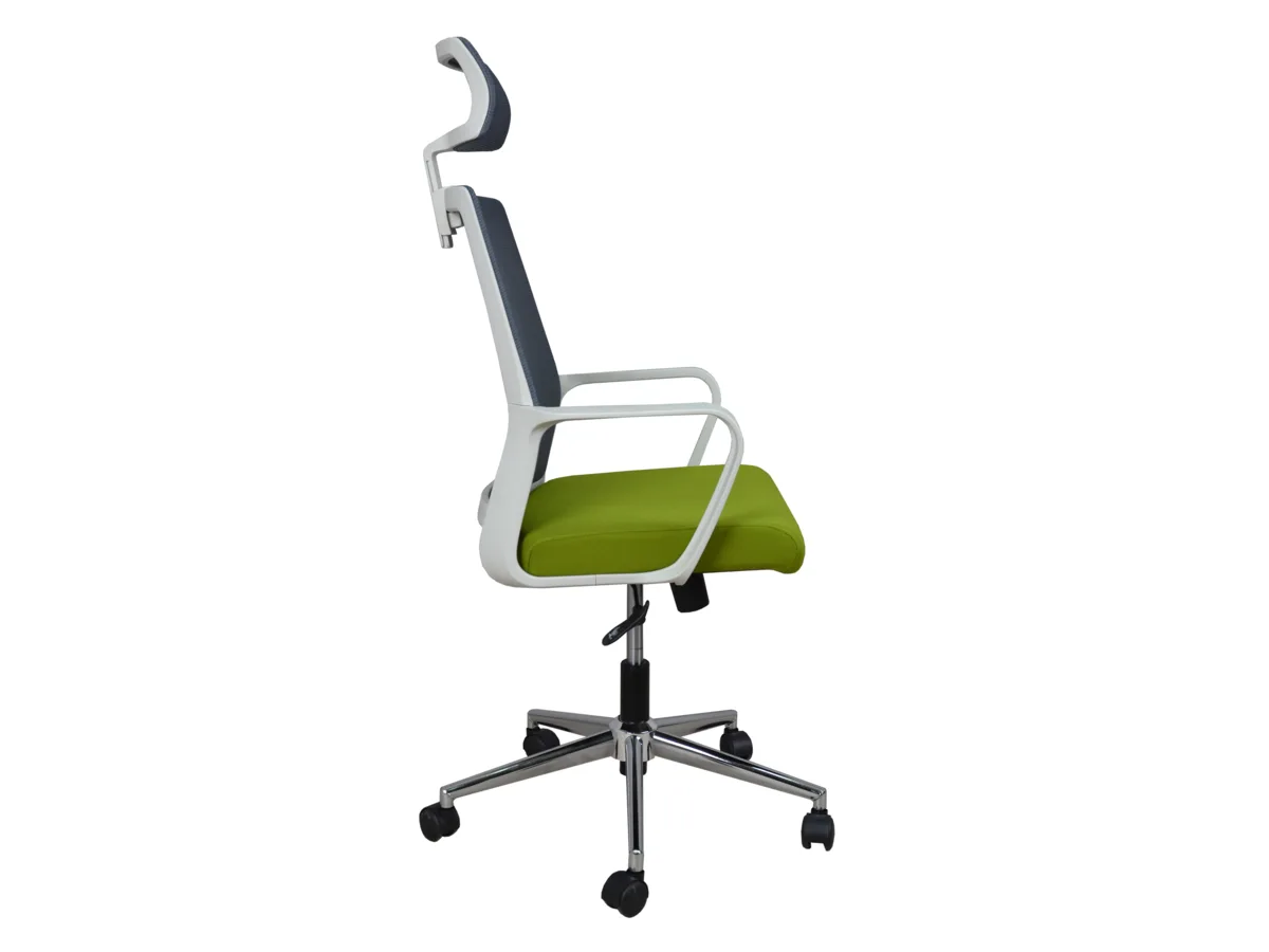 Крісло поворотне Інтарсіо тканина 50х56 см сіре зелене білий каркас