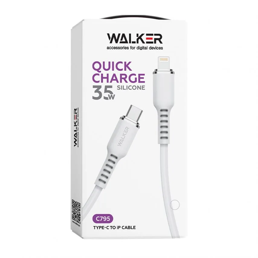 Кабель USB WALKER TPE 1м Type-C to Lightning Білий