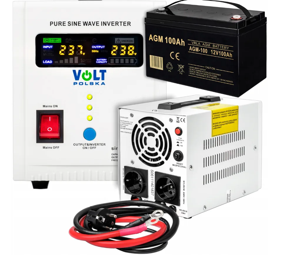 Аварійний комплект Volt Polska 500W 800W 12V 230V з акумулятором AGM 100Ah