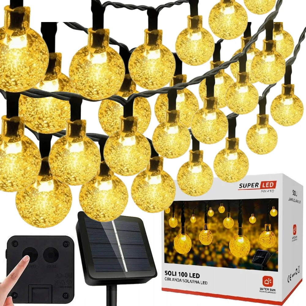 Сонячна гірлянда SuperLED пластикова 19 м тепле біле світло 100 LED-кульок