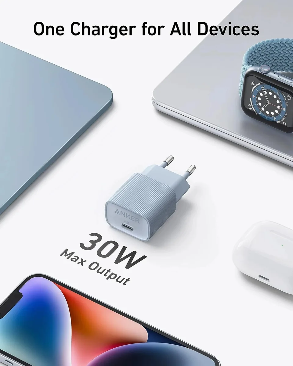 Мережевий зарядний пристрій Anker 30 Вт USB-C Білий 49х49х32 мм