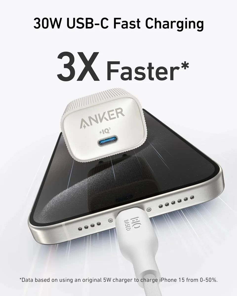 Мережевий зарядний пристрій Anker 30 Вт USB-C Білий 49х49х32 мм