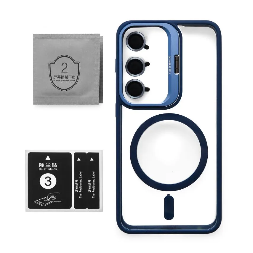 Чохол MagSafe для Samsung S25/S931 пластик силікон синій з підставкою та захистом для камер