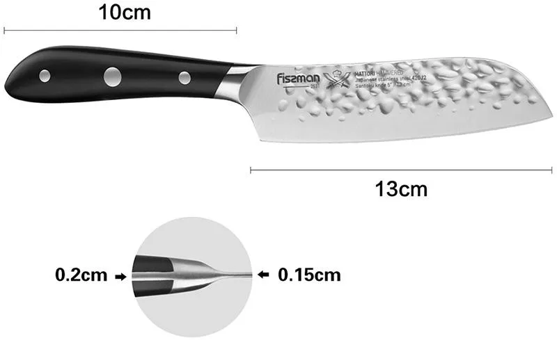 Ніж сантоку Fissman нержавіюча сталь 13 см Hammered Steel чорний