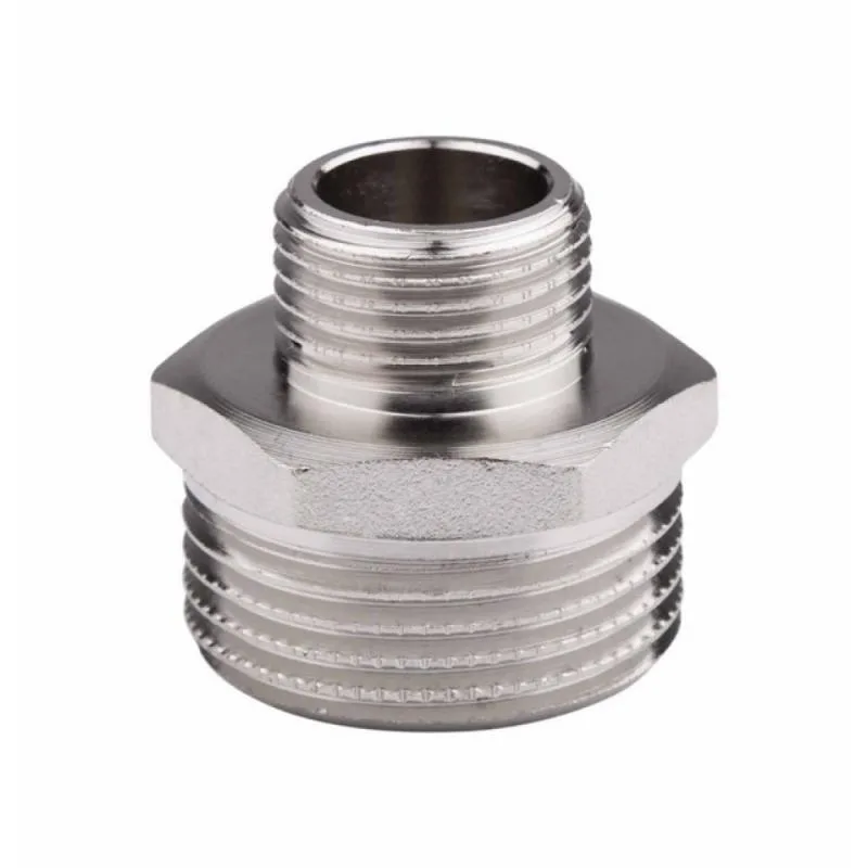 Ніпель редукційний 1 1/4"x1/2" латунний нікельований для з'єднання труб