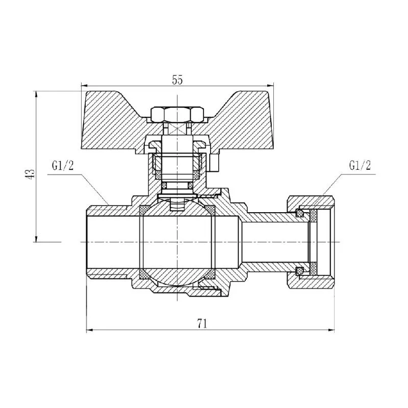 Кран кульовий 1/2" Thermo Alliance Forte запірний латунний з нікельованим покриттям