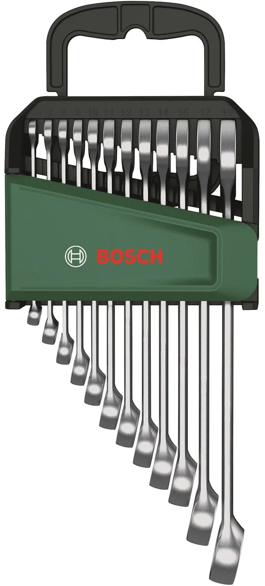 Набір комбінованих гайкових ключів Bosch, 12 шт., розміри 6-19 мм, CrV.