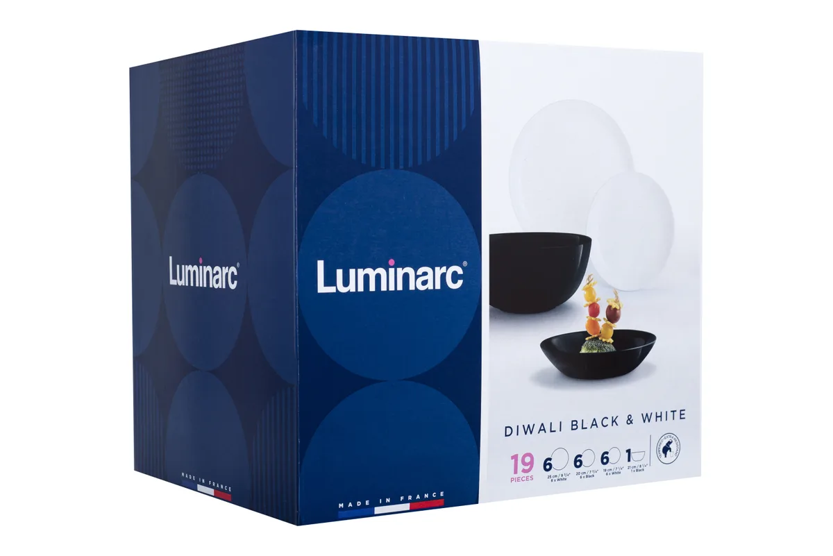 Сервіз столовий Luminarc загартоване скло 19 предметів чорний білий