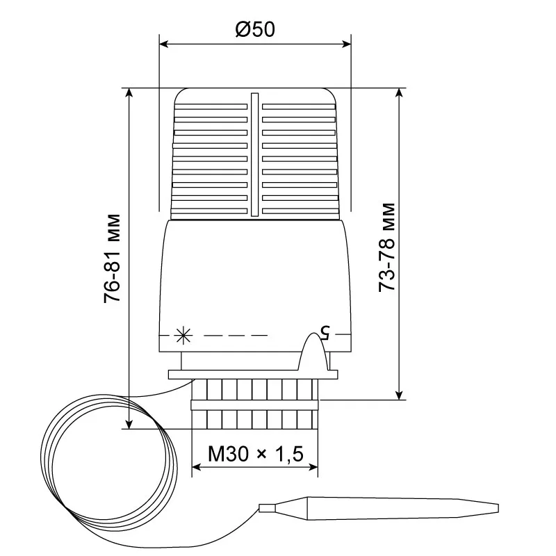 Термоголовка M30x1,5 Koer KR.1333 30-70°C латунь белая для теплого пола
