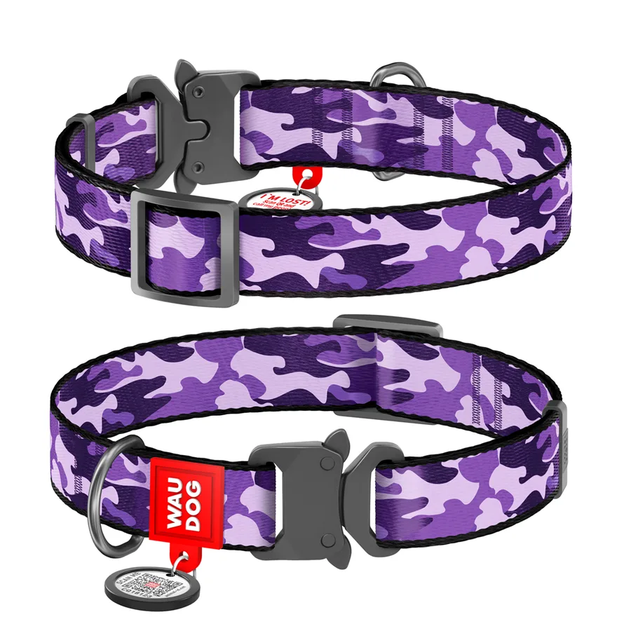 Нашийник WAUDOG Nylon 25 мм нейлоновий фіолетовий камо 37-58 см