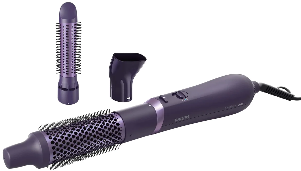 Фен-щітка Philips 3000 Series, 800Вт, з іонізацією, 3 насадки, фіолетового кольору.