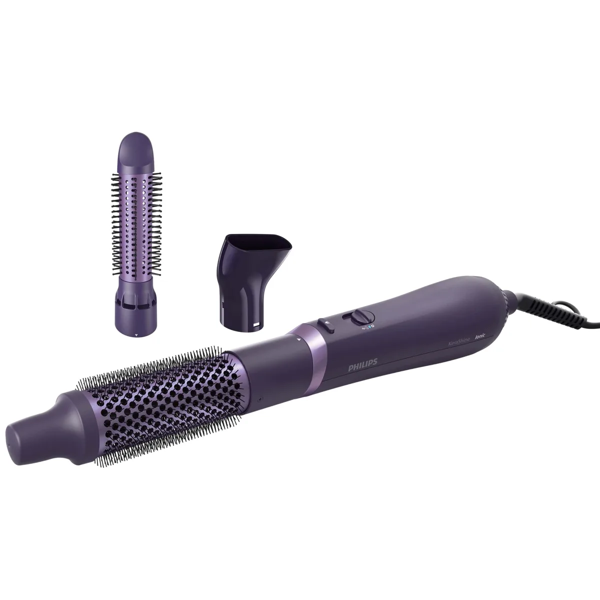 Фен-щітка Philips 3000 Series, 800Вт, з іонізацією, 3 насадки, фіолетового кольору.