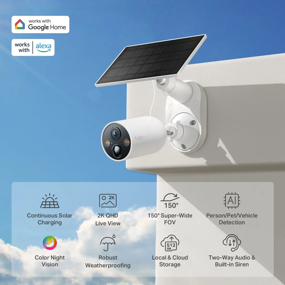 Комплект умной беспроводной камеры TP-LINK TAPO C425 KIT 2K QHD и солнечной панели.