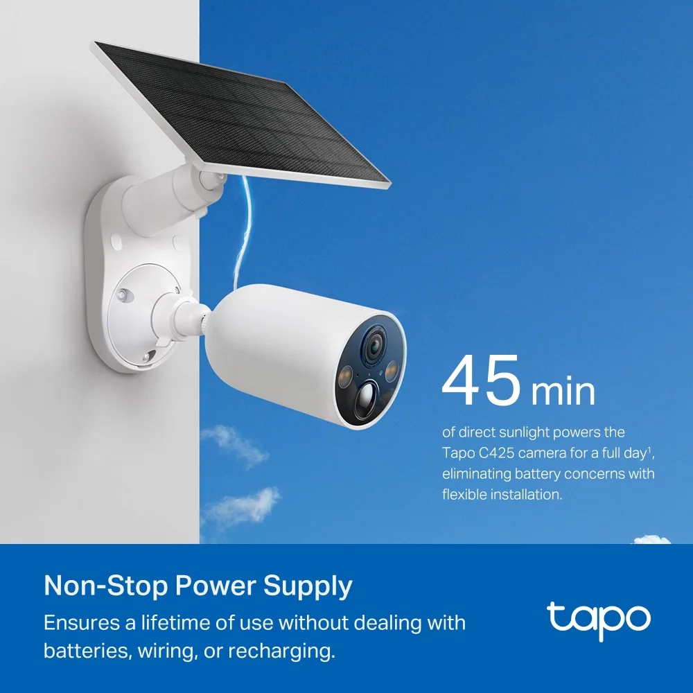 Комплект умной беспроводной камеры TP-LINK TAPO C425 KIT 2K QHD и солнечной панели.