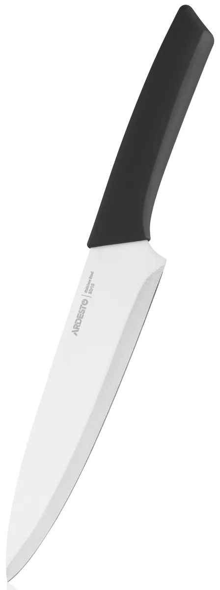 Кухонний ніж шеф-кухаря ARDESTO Gemini Gourmet, 20 см, виготовлений з нержавіючої сталі, з пластиковою ручкою, чорного кольору.