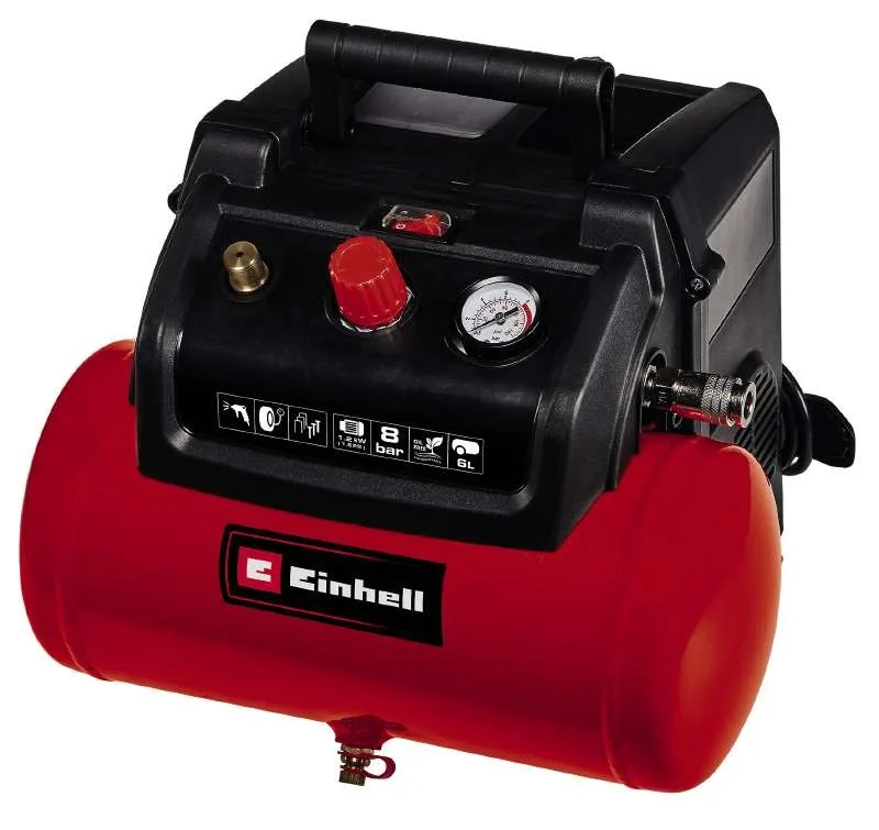 Безмасляний повітряний компресор Einhell TC-AC 190/6/8 OF, 1200Вт, 6л, 190л/хв, 8бар, 8.9кг