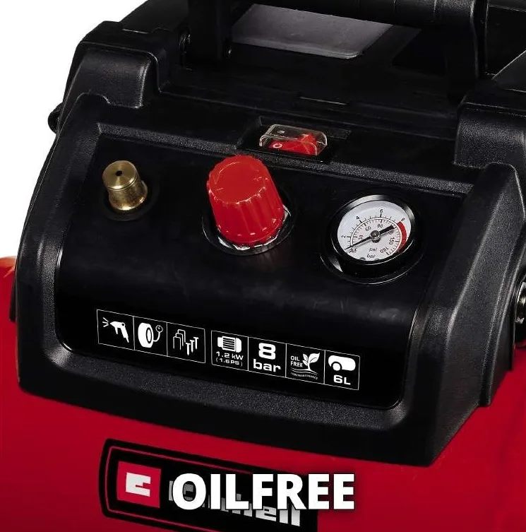 Безмасляний повітряний компресор Einhell TC-AC 190/6/8 OF, 1200Вт, 6л, 190л/хв, 8бар, 8.9кг