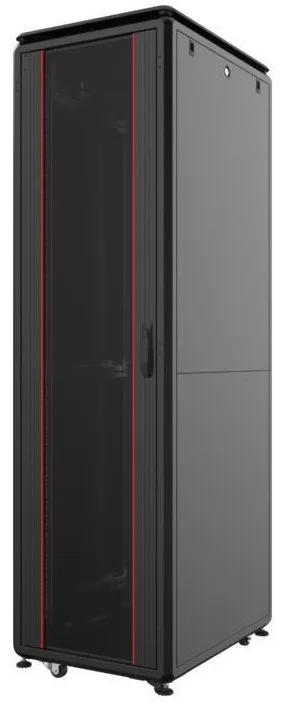 Шафа MIRSAN 19", 26U, GTV, скляні двері, 600x600 мм, максимально 2000 кг, чорна