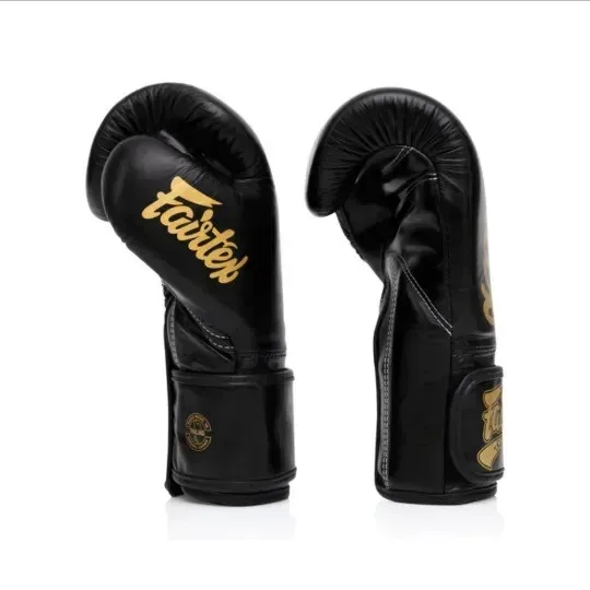 Боксерські рукавиці Fairtex натуральна шкіра 14 унцій чорні з бинтами